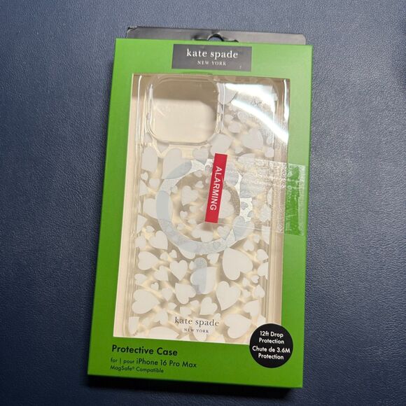 Kate Spade NWB iPhone 16 Pro Max Case  Compatible with MagSafe White Heart - Picture 1 of 6